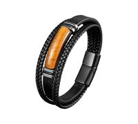 Bracelet en Cuir Tressé Pour Homme, Multi Tissé Cuir Bracelet, Homme Bracelet Cuir Véritable avec Pierres Naturelles, 19/21/23cm Bracelet Cuir Homme Manchette tressé à la Main Classique (Jaune, 19)