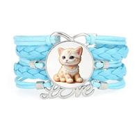 Bracelet En Cuir Tressé Texturé Bleu Cookies Cat Fantastic Love Ajustable