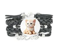 Bracelet En Cuir Tressé Texturé Cookies Cat Fantastic Love, Ajustable, No