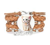 Bracelet En Cuir Tressé Texturé Marron Cookies Cat Fantastic Creative Lov