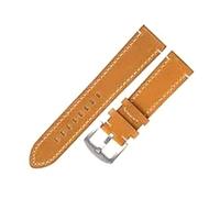 Bracelet en cuir véritable 18/20/2 2/24 mm, largeur standard, convient pour le bureau et le w nd,Jaune brun-acier,24 mm