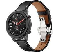 Bracelet en cuir véritable 20mm boucle papillon pour Huami Amazfit GTR 42mm - Argent/Noir G