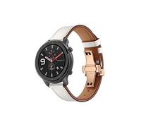 Bracelet en cuir véritable 20mm boucle papillon pour Huami Amazfit GTR 42mm - Blanc/Or Rose