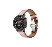 Bracelet en cuir véritable 22mm boucle papillon pour Huami Amazfit GTR 47mm - Argent/Rose G