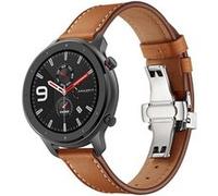 Bracelet en cuir véritable 22mm boucle papillon pour Huami Amazfit GTR 47mm - Marron/Argent