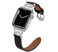 Bracelet en cuir véritable compatible avec Apple Watch pour femme 38 mm, 40 mm, 41 mm, bracelet classique fin en cuir avec boucle en métal or rose en forme de C pour iWatch 42 mm, 44 mm, 45 mm, 49 mm