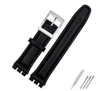 Bracelet en Cuir véritable for Swatch Bracelet Bande de Montre Simple 17mm 19mm Dragonne Rouge Bracelets Femmes Homme Montre Ceinture Accessoires (Color : Black Silver Buckle, Size : 17mm)