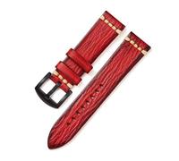 Bracelet en cuir véritable poli à la main de 18/20/22/24 mm, adapté aux occasions professionnelles et décontractées, bracelet de rechange,Boucle rouge et noire,24 mm