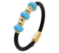 Bracelet En Cuir Véritable Pour Homme Avec Perles En Pierres Précieuses Naturelles, Tressé À La Main, Fermoir Magnétique Intelligent, Bracelet Manchette Pour Homme Et Femme, Bleu Turquoise, 21