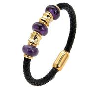 Bracelet En Cuir Véritable Pour Homme Avec Perles En Pierres Précieuses Naturelles, Tressé À La Main, Fermoir Magnétique Intelligent, Bracelet Manchette Pour Homme Et Femme, Améthyste, 19 Cm