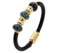 Bracelet En Cuir Véritable Pour Homme Avec Perles En Pierres Précieuses Naturelles, Tressé À La Main, Fermoir Magnétique Intelligent, Bracelet Manchette Pour Homme Et Femme, Jade Vert, 21 Cm