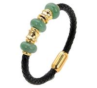 Bracelet En Cuir Véritable Pour Homme Avec Perles En Pierres Précieuses Naturelles, Tressé À La Main, Fermoir Magnétique Intelligent, Bracelet Manchette Pour Homme Et Femme, Aventurine Verte, 2