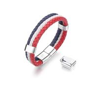 Bracelet en cuir véritable tressé avec boucle physique durable pour garçons/filles/hommes/femmes | Accessoire personnalisé parfait pour la fierté nationale ou l'esprit sportif | Comprend un kit