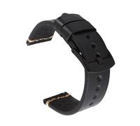 Bracelet en cuir vintage de 18 à 24 mm avec trous de ventilation cousus à la main pour une meilleure respirabilité et un confort optimal ; accessoires remplaçables.,Noir,20 mm