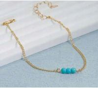 Bracelet en cuivre doré pour femmes, décoré de boules turquoises 18-23cm