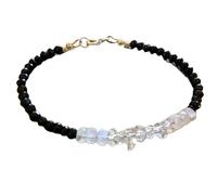 Bracelet en diamant Herkimer, spinelle noir, pierre de lune et quartz cristal, perles facettées de 3 à 4 mm, fermoir plaqué or réglable de 17,8 cm, pour hommes et femmes | LK_STACK_07840
