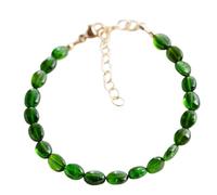 Bracelet en diopside chromé, perles ovales de 5 x 7 mm, taille lisse, réglable, 17,8 cm, plaqué argent, pour hommes et femmes | LK_STACK_01945