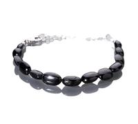 Bracelet en diopside étoilé noir, perles ovales de 6 x 8 mm, taille lisse, réglable, 17,8 cm, plaqué argent, pour hommes et femmes | LK_STACK_01288