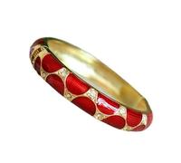 Bracelet en émail,Vintage Bangles Bracelets colorés en demi-cercle cloisonné en émail Vintage for femmes, cadeaux artisanaux traditionnels, dorure en strass, manchette à charnière à ressort(Red_Diamet