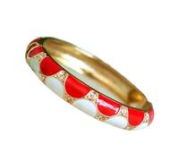 Bracelet en émail，Vintage Bangles Bracelets colorés en demi-cercle cloisonné en émail Vintage for femmes, cadeaux artisanaux traditionnels, dorure en strass, manchette à charnière à ressort(Whit red_D