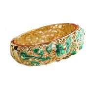 Bracelet en émail,Vintage Bangles Bracelets multicolores larges en strass phénix, accessoires en émail cloisonné, manchette à charnière à ressort Animal, dorure ajourée, bijoux for femmes(Green_Diamet