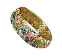 Bracelet en émail,Vintage Bangles Bracelets multicolores larges en strass phénix, accessoires en émail cloisonné, manchette à charnière à ressort Animal, dorure ajourée, bijoux for femmes(Colorful_Dia