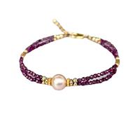 Bracelet en grenat du Mozambique avec perles rondes et rondelles de 2 à 8 mm, perles à facettes et coupe lisse, fermoir plaqué or réglable de 17,8 cm, pour hommes et femmes | LK_STACK_08237