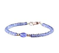 Bracelet en iolite avec tanzanite, perles à facettes de 3 à 6 x 4 mm, forme ovale et rondelle, fermoir plaqué or rose, 17,8 cm, pour hommes et femmes | LK_STACK_07885