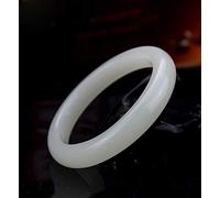 Bracelet en Jade, Bijoux Bonne Chance Énergie Simple Minimaliste Lisse Pierres Précieuses Empilables Teint Blanc Jade Bracelet pour Femme Fille Chance Amulette S,62mm
