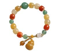 Bracelet en jade jaune Jade Wu Lou Gourd Feng Shui Bracelet de richesse 7 chakras équilibrant calebasse porte-bonheur Bracelet en cristal Bijoux de vacances luxueux Argent Prospérité Longévité/2140