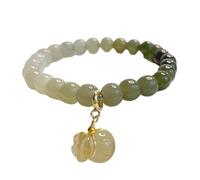 Bracelet en Jade néphrite hétien naturel, avec pendentif de sac d'argent, porte-bonheur, amulette for attirer la richesse