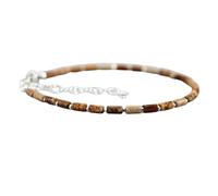 Bracelet en jaspe photo, perles lisses en forme de tube de 5 x 2 mm, fermoir plaqué argent de 17,8 cm, pour hommes et femmes | LK_STACK_05403