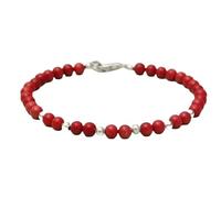 Bracelet en jaspe rouge naturel de 6 mm avec perles en métal argenté de 4 mm pour homme et femme - Bracelet rouge naturel énergisé pour l'argent, l'équilibre du chakra racine, la guérison Reiki et la