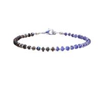 Bracelet en labradorite et tanzanite, perles rondes de 3 à 3,5 mm, taille lisse, fermoir plaqué argent, 17,8 cm, pour hommes et femmes | LK_STACK_08003