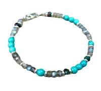 Bracelet en labradorite et turquoise, perles rondes et rondelles de 3,5 à 4 mm, à facettes et à coupe lisse, fermoir plaqué argent de 17,8 cm, pour hommes et femmes | LK_STACK_08011
