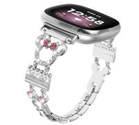 Bracelet en métal compatible avec Fitbit Versa 4/Versa 3/Fitbit Sense 2/Sense pour femme - Joli bracelet réglable tendance avec diamant fin de dessin animé pour montre intelligente Fitbit Versa 4 3