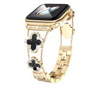 Bracelet en métal diamanté, compatible avec Apple Watch séries 9/8/7/6/5/4/3/2/1SE/Clover est simple et élégant, le bracelet de rechange réglable convient aux tailles femmes, 38mm/40mm/41mm, Acier