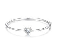 Bracelet en moissanite en forme de cœur en argent sterling 925 | Couleur D créée en laboratoire et clarté VVS1 | Bijou taille brillant, 17 cm, Argent sterling, Moissanite