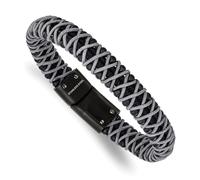 Bracelet en nylon noir brossé Ip gris 10,6 mm 22 cm - Cadeau idéal pour maman, taille unique, Métal Nylon Acier inoxydable, Pas de gemme