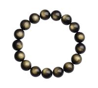 Bracelet en obsidienne dorée naturelle - 6-16 mm - Bracelet unisexe en pierre œil de chat doré hautement poli, avec boîte pour homme et femme, cadeau d'anniversaire, 16mm, Pierre, Obsidienne