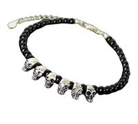 Bracelet en onyx noir, perles rondes de 4 mm, coupe lisse, fermoir plaqué argent réglable de 17,8 cm, pour hommes et femmes | LK_STACK_01084