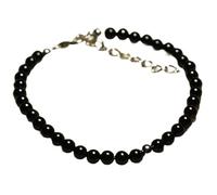 Bracelet en onyx noir, perles rondes de 6 mm, coupe lisse, fermoir plaqué argent réglable de 17,8 cm, pour hommes et femmes | LK_STACK_01089