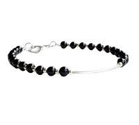 Bracelet en onyx noir, perles rondes de 6 mm, coupe lisse, fermoir plaqué argent réglable de 17,8 cm, pour hommes et femmes | LK_STACK_01090