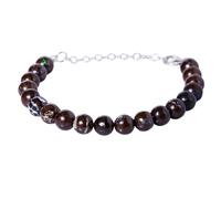 Bracelet en opale australienne Boulder de 8 mm, perles rondes et lisses, fermoir plaqué argent réglable de 17,8 cm, pour hommes et femmes | LK_STACK_00876