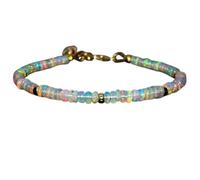 Bracelet en opale éthiopienne de 3,5 mm, perles rondes lisses, fermoir plaqué or réglable de 17,8 cm, pour hommes et femmes | LK_STACK_02669