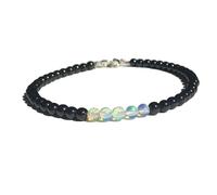 Bracelet en opale éthiopienne et onyx noir, perles rondes de 3 à 3,5 mm, taille lisse, fermoir plaqué argent, 17,8 cm, pour hommes et femmes | LK_STACK_07513