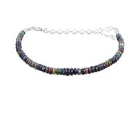 Bracelet en opale éthiopienne, perles rondes de 3 à 3,5 mm, taille lisse, fermoir plaqué argent réglable de 17,8 cm, pour hommes et femmes | LK_STACK_02728