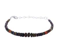Bracelet en opale noire éthiopienne de 3 à 4 mm, perles lisses en forme de rondelle, fermoir plaqué argent réglable de 17,8 cm, pour hommes et femmes | LK_STACK_00994