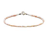 Bracelet en opale rose, perles rondes de 2 mm, coupe lisse, fermoir plaqué argent, 17,8 cm, pour hommes et femmes | LK_STACK_05462