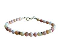 Bracelet en opale rose péruvienne de 4 mm, perles rondes et lisses, fermoir plaqué argent de 17,8 cm, pour hommes et femmes | LK_STACK_05383